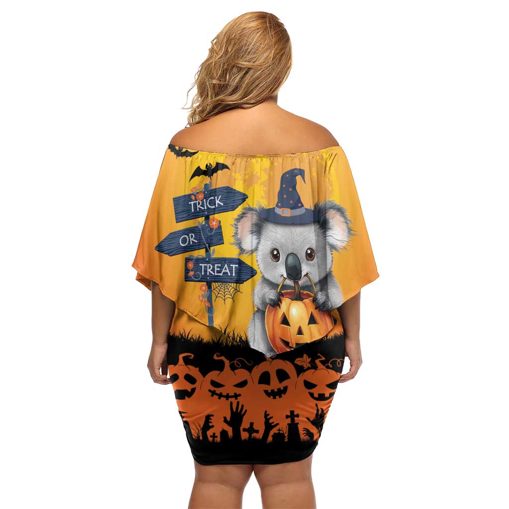 Happy Koalaween Family Matching Off Shoulder Short Dress and Hawaiian Shirt Koala Ghost Trick or Treat
