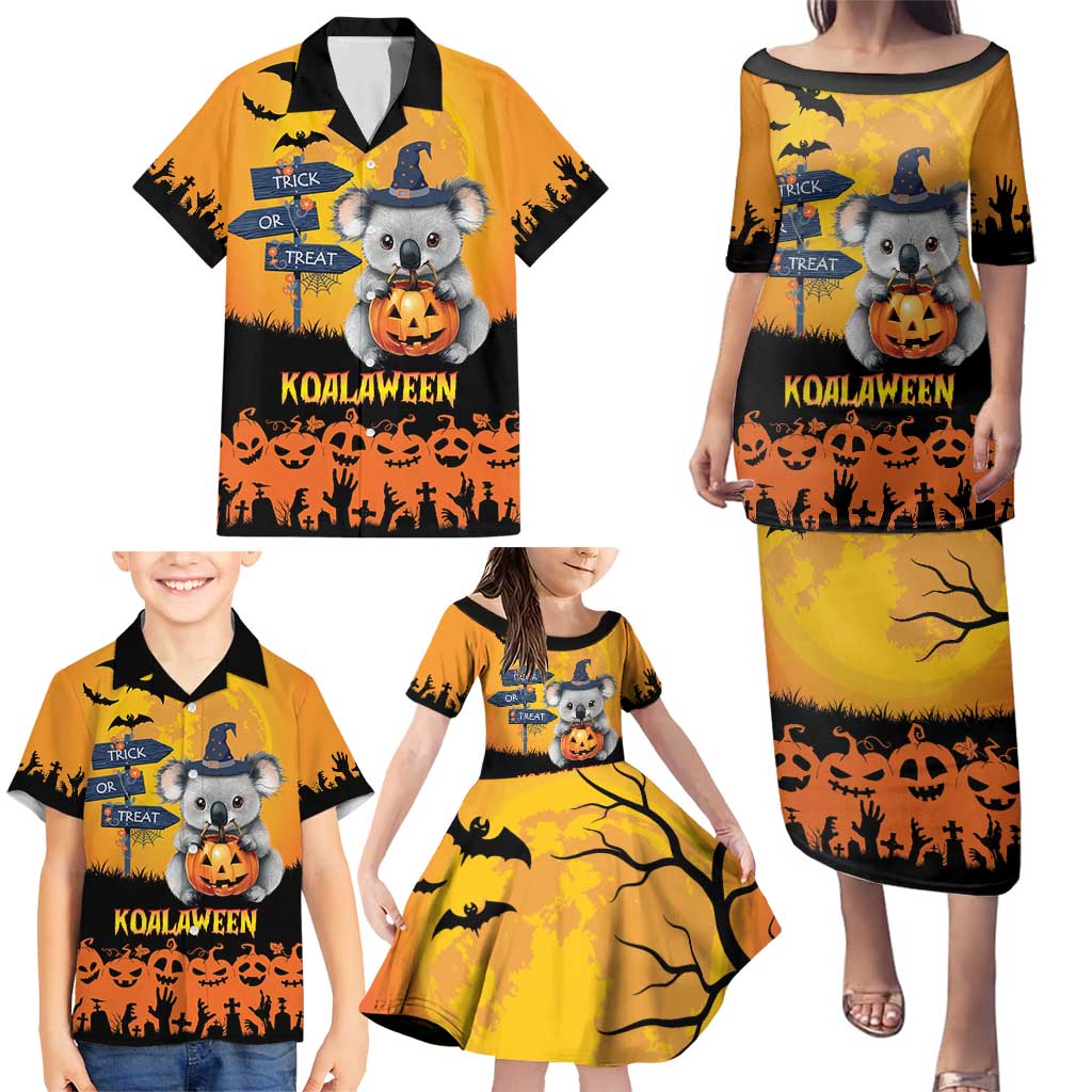 Happy Koalaween Family Matching Puletasi and Hawaiian Shirt Koala Ghost Trick or Treat