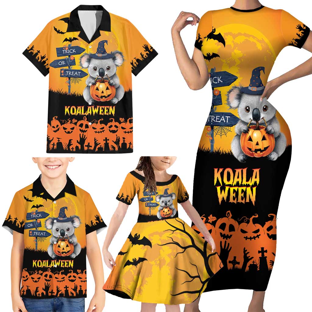 Happy Koalaween Family Matching Short Sleeve Bodycon Dress and Hawaiian Shirt Koala Ghost Trick or Treat