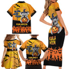 Happy Koalaween Family Matching Short Sleeve Bodycon Dress and Hawaiian Shirt Koala Ghost Trick or Treat