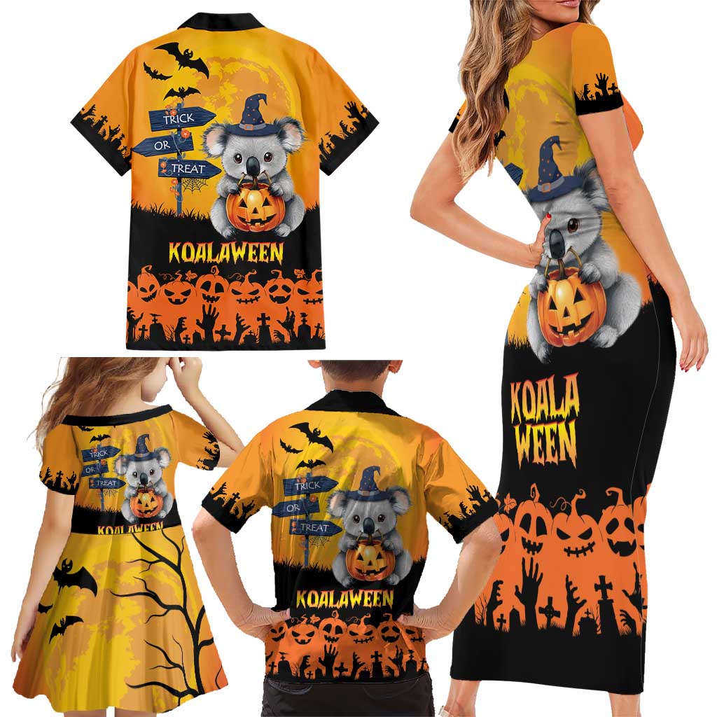 Happy Koalaween Family Matching Short Sleeve Bodycon Dress and Hawaiian Shirt Koala Ghost Trick or Treat