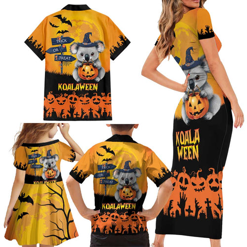 Happy Koalaween Family Matching Short Sleeve Bodycon Dress and Hawaiian Shirt Koala Ghost Trick or Treat
