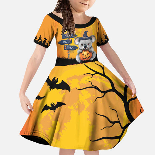 Happy Koalaween Kid Short Sleeve Dress Koala Ghost Trick or Treat