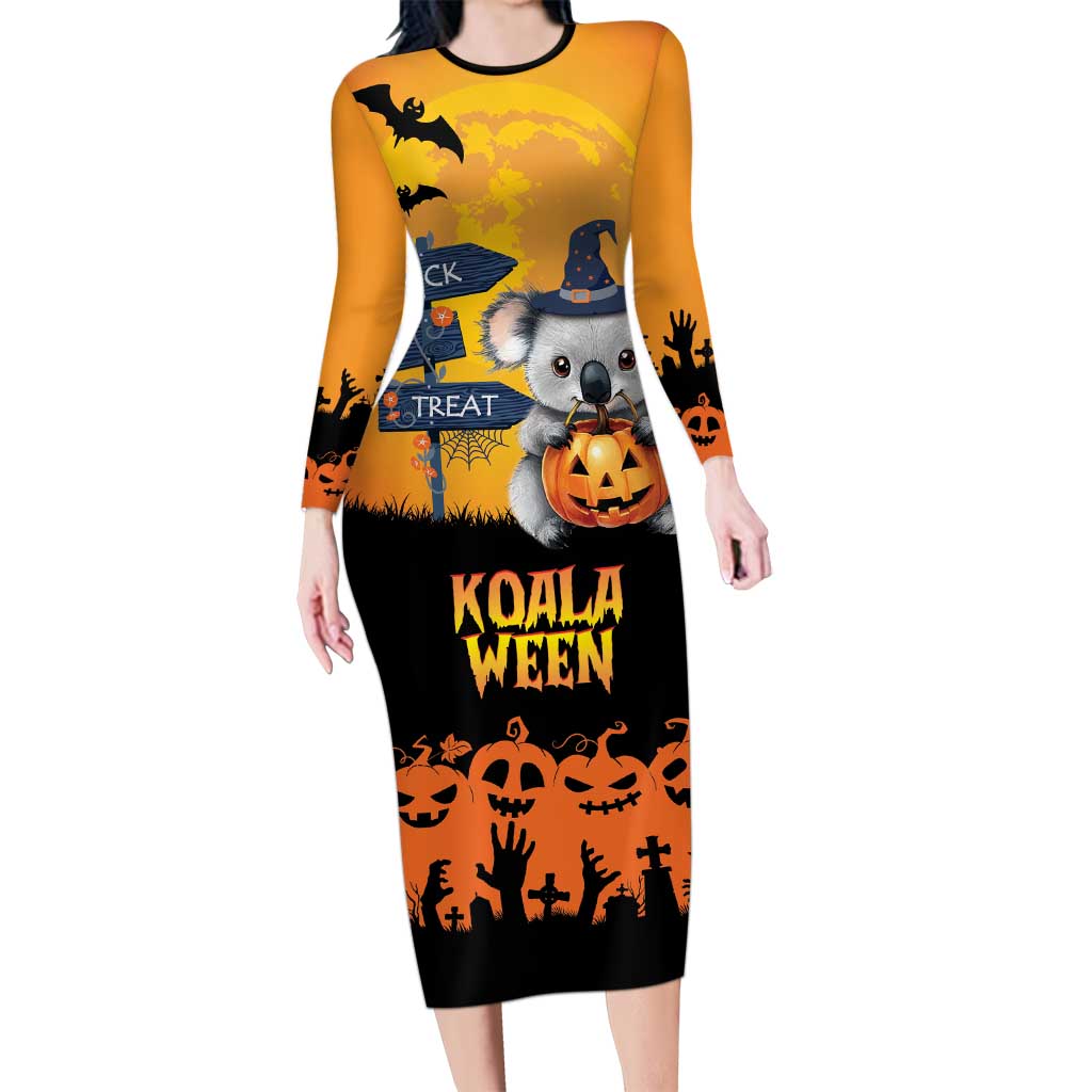 Happy Koalaween Long Sleeve Bodycon Dress Koala Ghost Trick or Treat