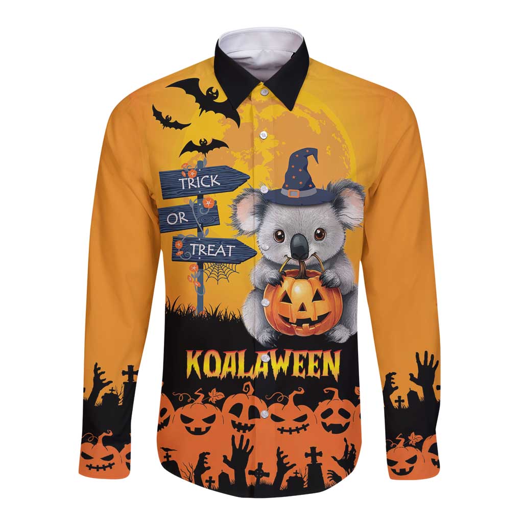 Happy Koalaween Long Sleeve Button Shirt Koala Ghost Trick or Treat