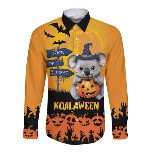 Happy Koalaween Long Sleeve Button Shirt Koala Ghost Trick or Treat