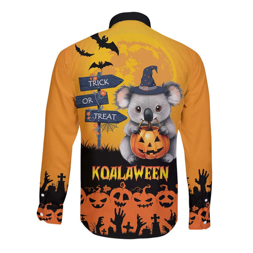 Happy Koalaween Long Sleeve Button Shirt Koala Ghost Trick or Treat
