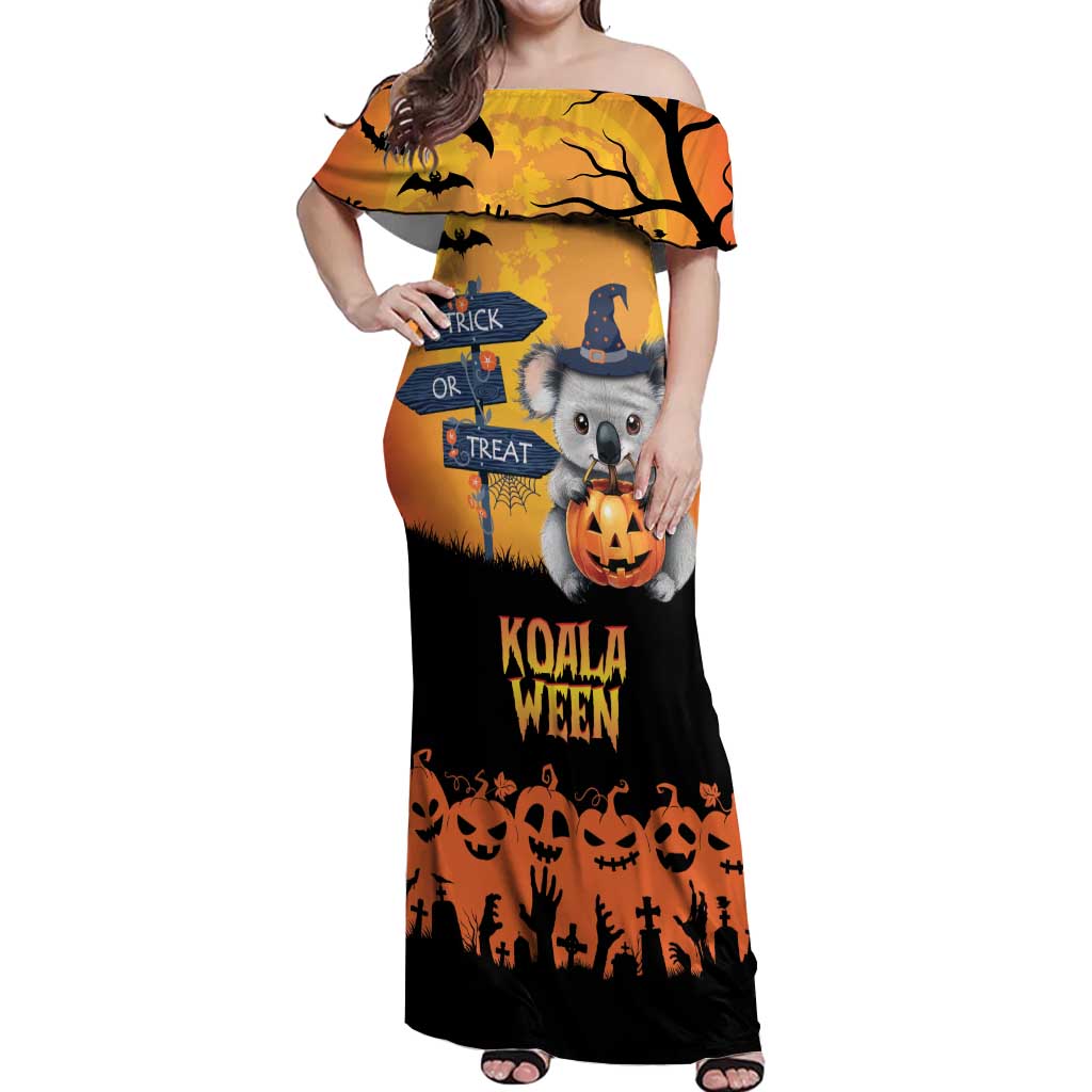 Happy Koalaween Off Shoulder Maxi Dress Koala Ghost Trick or Treat