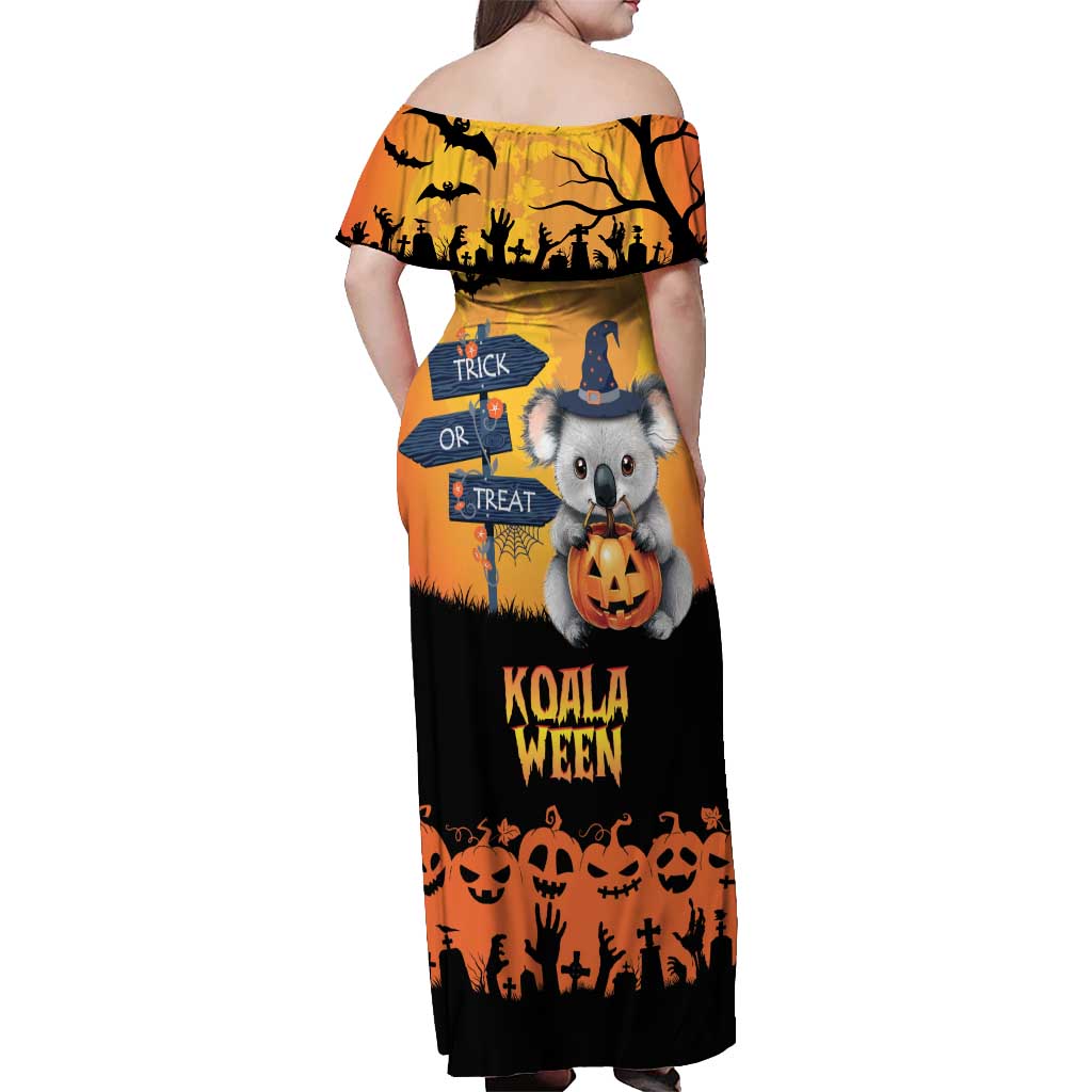 Happy Koalaween Off Shoulder Maxi Dress Koala Ghost Trick or Treat