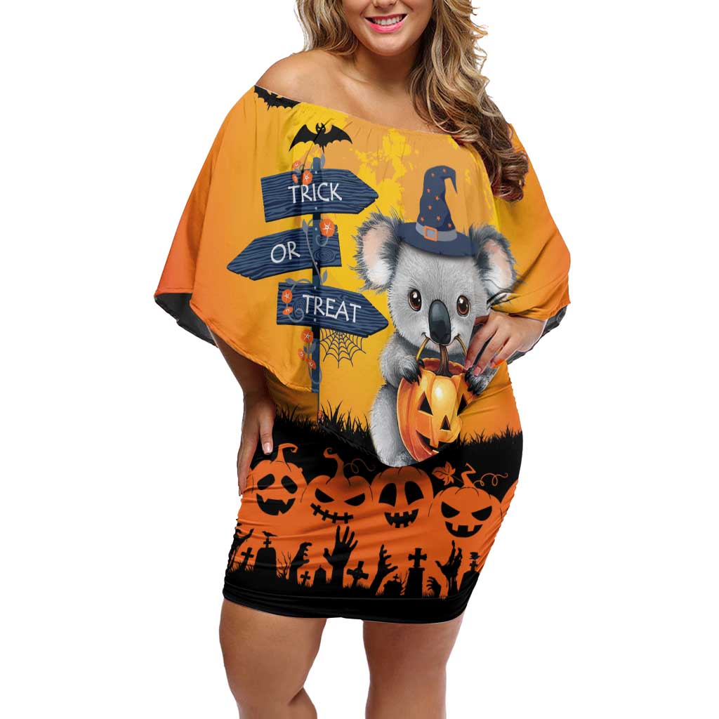 Happy Koalaween Off Shoulder Short Dress Koala Ghost Trick or Treat
