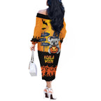 Happy Koalaween Off The Shoulder Long Sleeve Dress Koala Ghost Trick or Treat