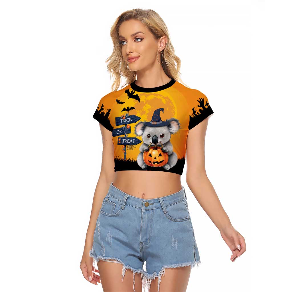 Happy Koalaween Raglan Cropped T Shirt Koala Ghost Trick or Treat