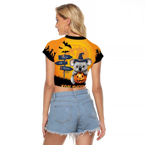 Happy Koalaween Raglan Cropped T Shirt Koala Ghost Trick or Treat