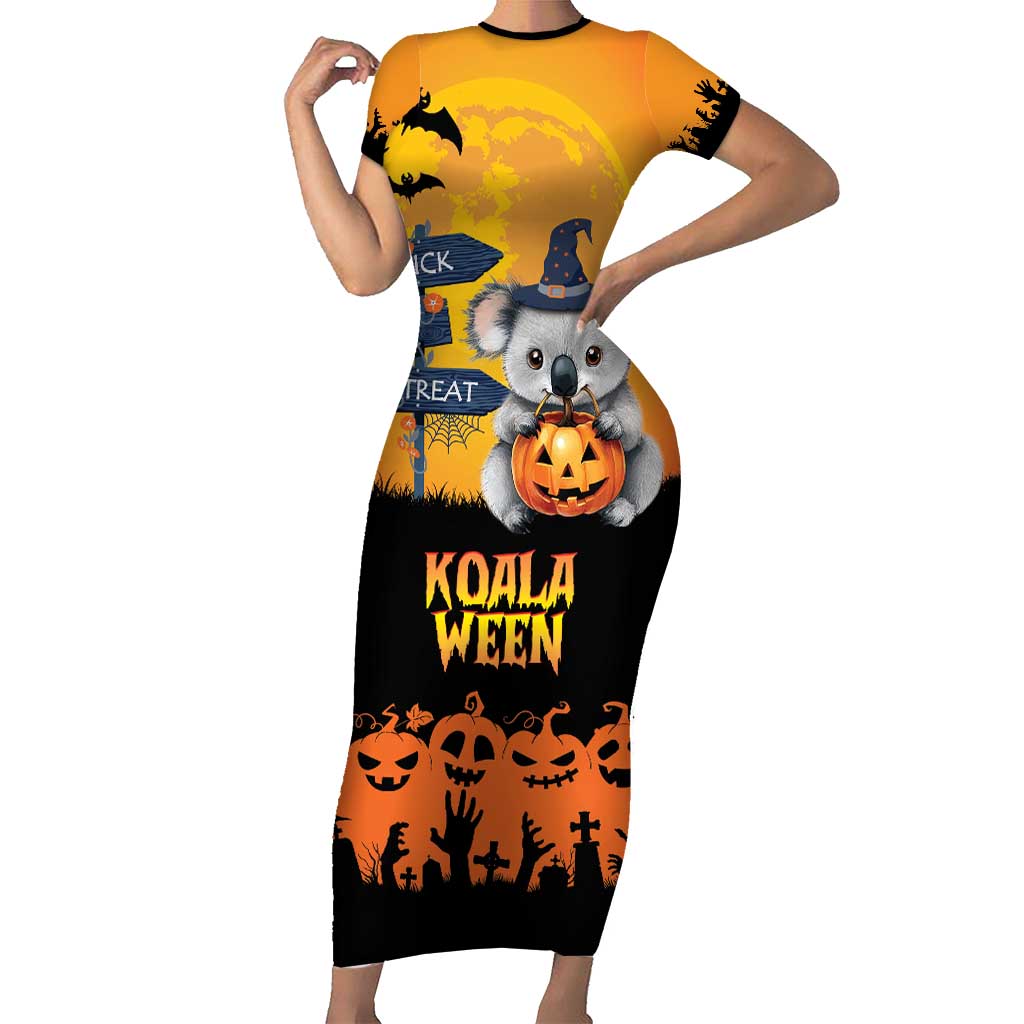 Happy Koalaween Short Sleeve Bodycon Dress Koala Ghost Trick or Treat