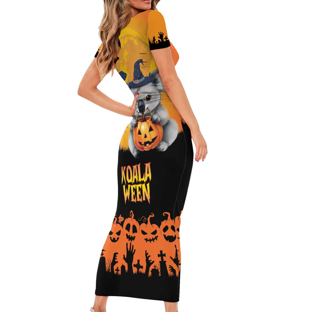 Happy Koalaween Short Sleeve Bodycon Dress Koala Ghost Trick or Treat