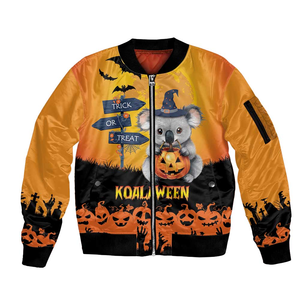 Happy Koalaween Sleeve Zip Bomber Jacket Koala Ghost Trick or Treat