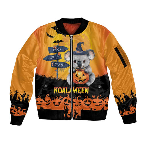 Happy Koalaween Sleeve Zip Bomber Jacket Koala Ghost Trick or Treat