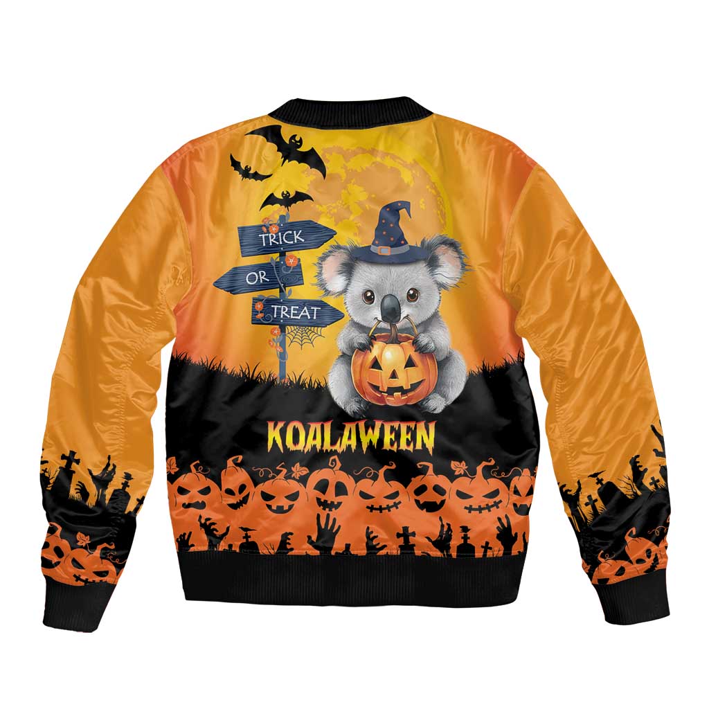 Happy Koalaween Sleeve Zip Bomber Jacket Koala Ghost Trick or Treat