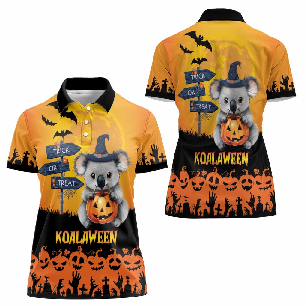 Happy Koalaween Women Polo Shirt Koala Ghost Trick or Treat