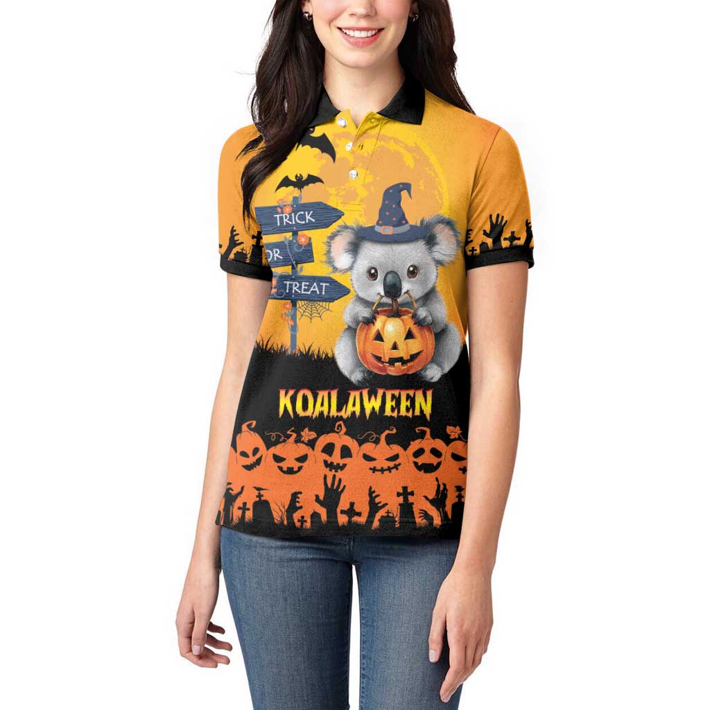 Happy Koalaween Women Polo Shirt Koala Ghost Trick or Treat