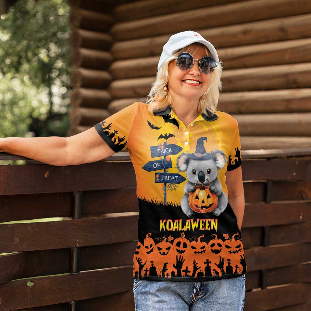 Happy Koalaween Women Polo Shirt Koala Ghost Trick or Treat