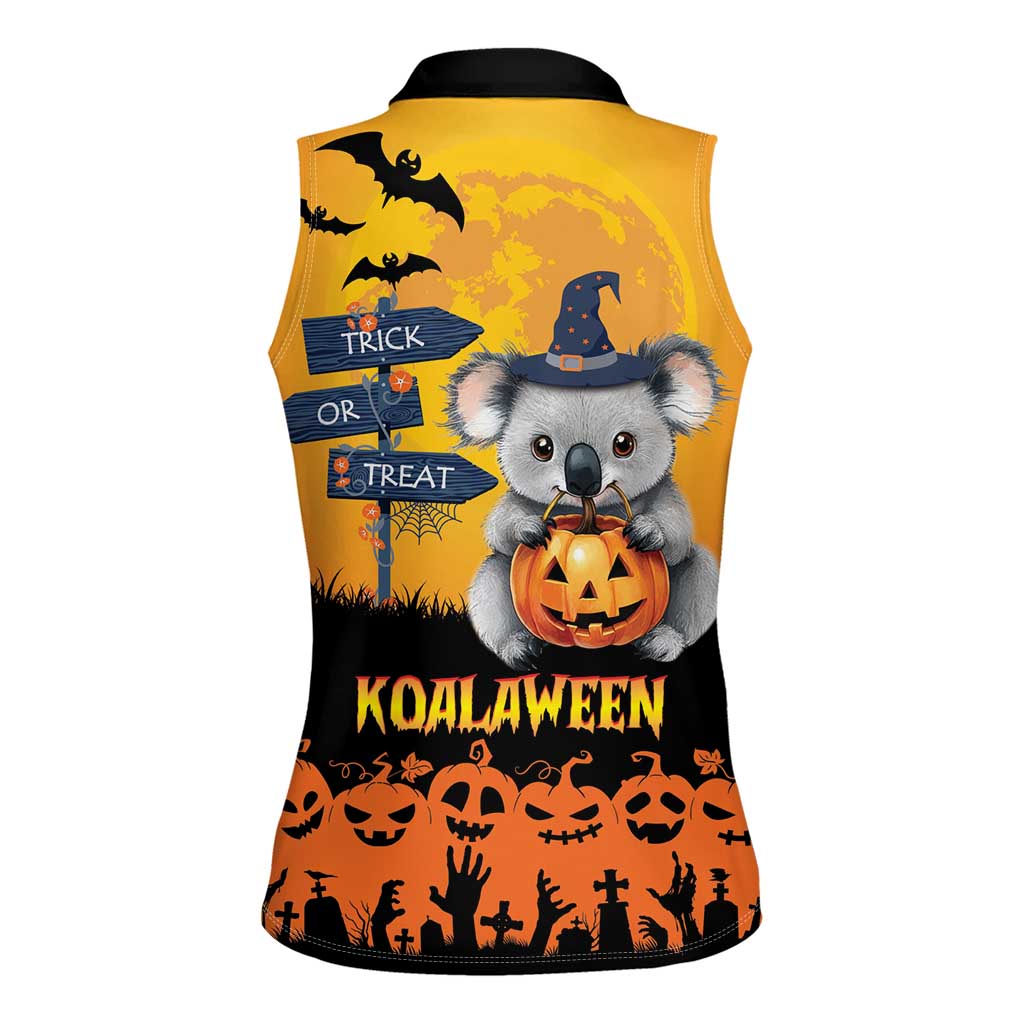 Happy Koalaween Women Sleeveless Polo Shirt Koala Ghost Trick or Treat