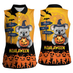 Happy Koalaween Women Sleeveless Polo Shirt Koala Ghost Trick or Treat