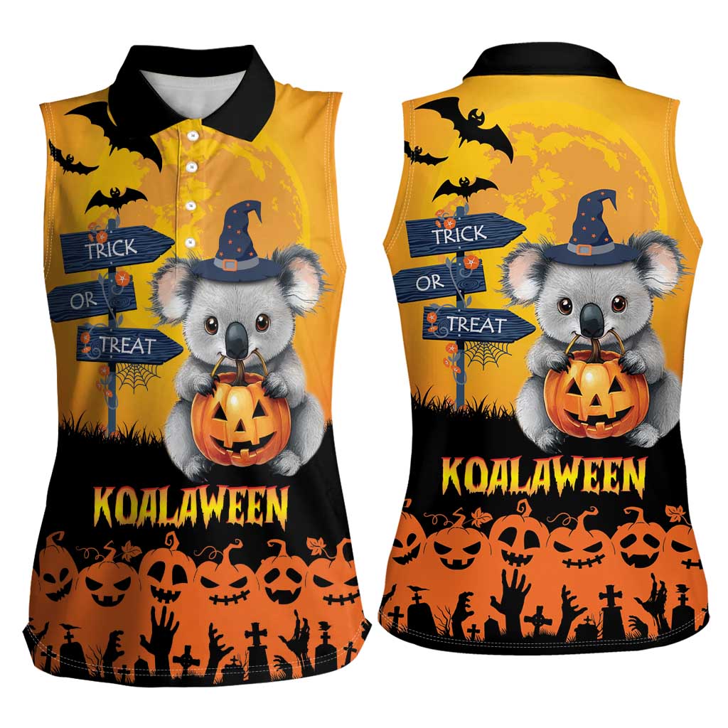 Happy Koalaween Women Sleeveless Polo Shirt Koala Ghost Trick or Treat