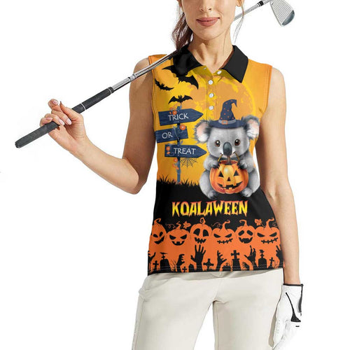 Happy Koalaween Women Sleeveless Polo Shirt Koala Ghost Trick or Treat