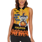 Happy Koalaween Women Sleeveless Polo Shirt Koala Ghost Trick or Treat