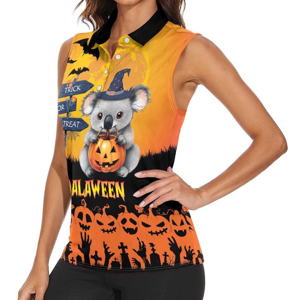 Happy Koalaween Women Sleeveless Polo Shirt Koala Ghost Trick or Treat