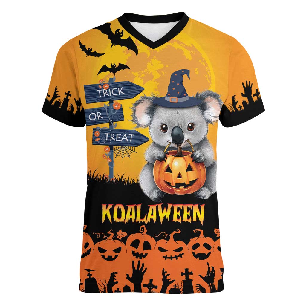 Happy Koalaween Women V-Neck T-Shirt Koala Ghost Trick or Treat