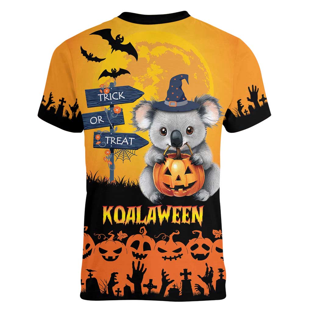 Happy Koalaween Women V-Neck T-Shirt Koala Ghost Trick or Treat