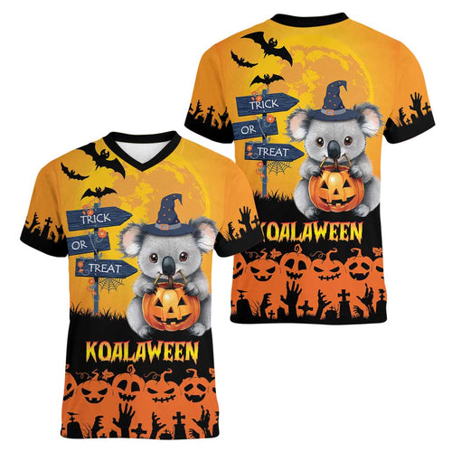 Happy Koalaween Women V-Neck T-Shirt Koala Ghost Trick or Treat