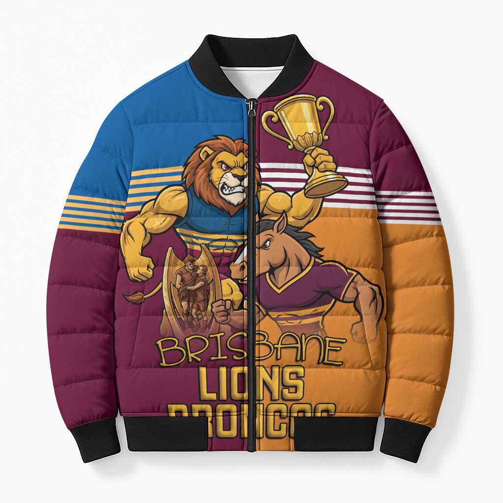 Brisbane Pride Lions and Broncos Bomber Puffer Jacket - Aussie Hoodie