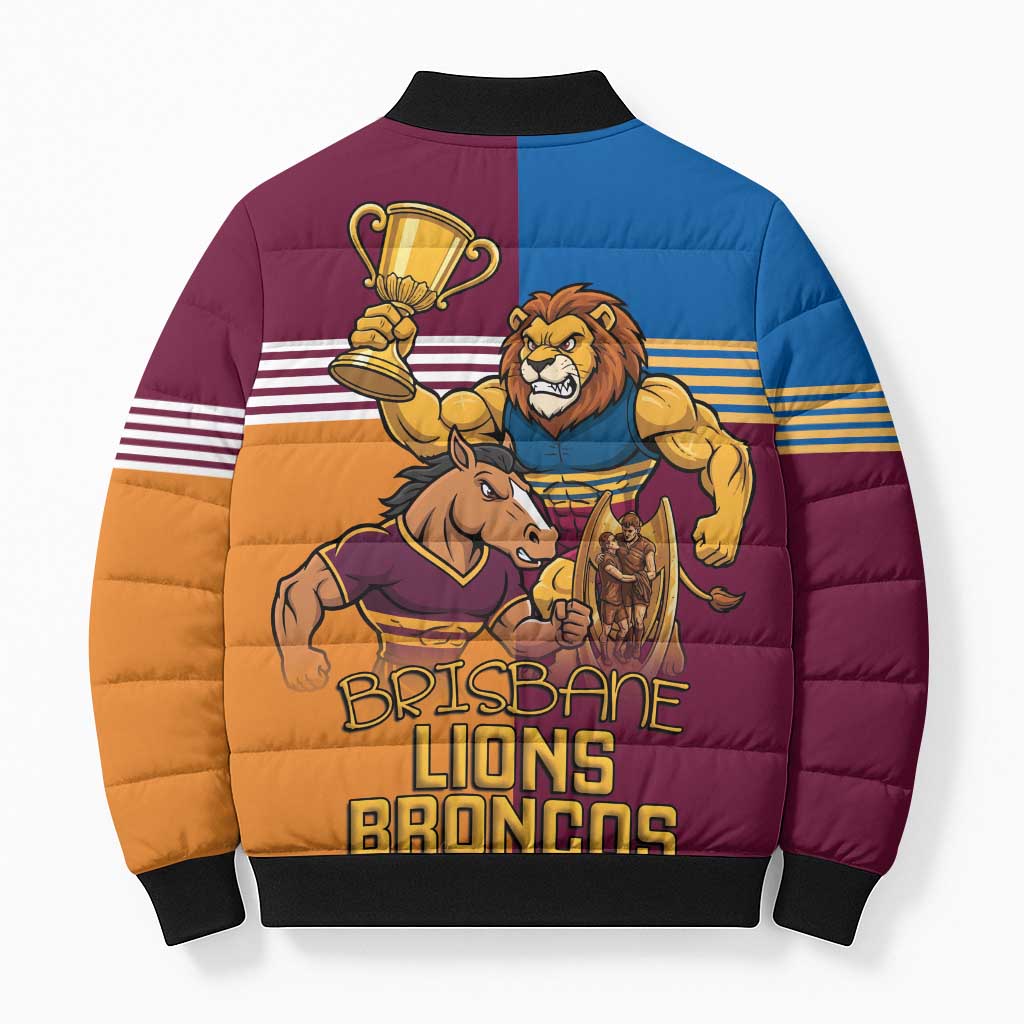 Brisbane Pride Lions and Broncos Bomber Puffer Jacket - Aussie Hoodie