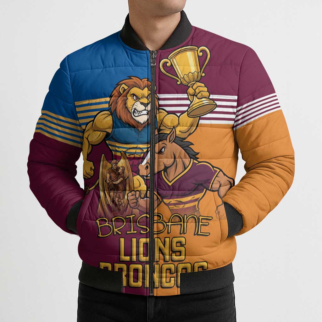 Brisbane Pride Lions and Broncos Bomber Puffer Jacket - Aussie Hoodie