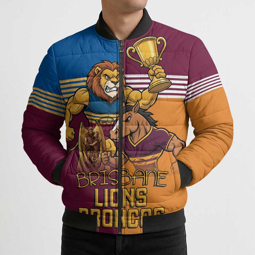 Brisbane Pride Lions and Broncos Bomber Puffer Jacket - Aussie Hoodie