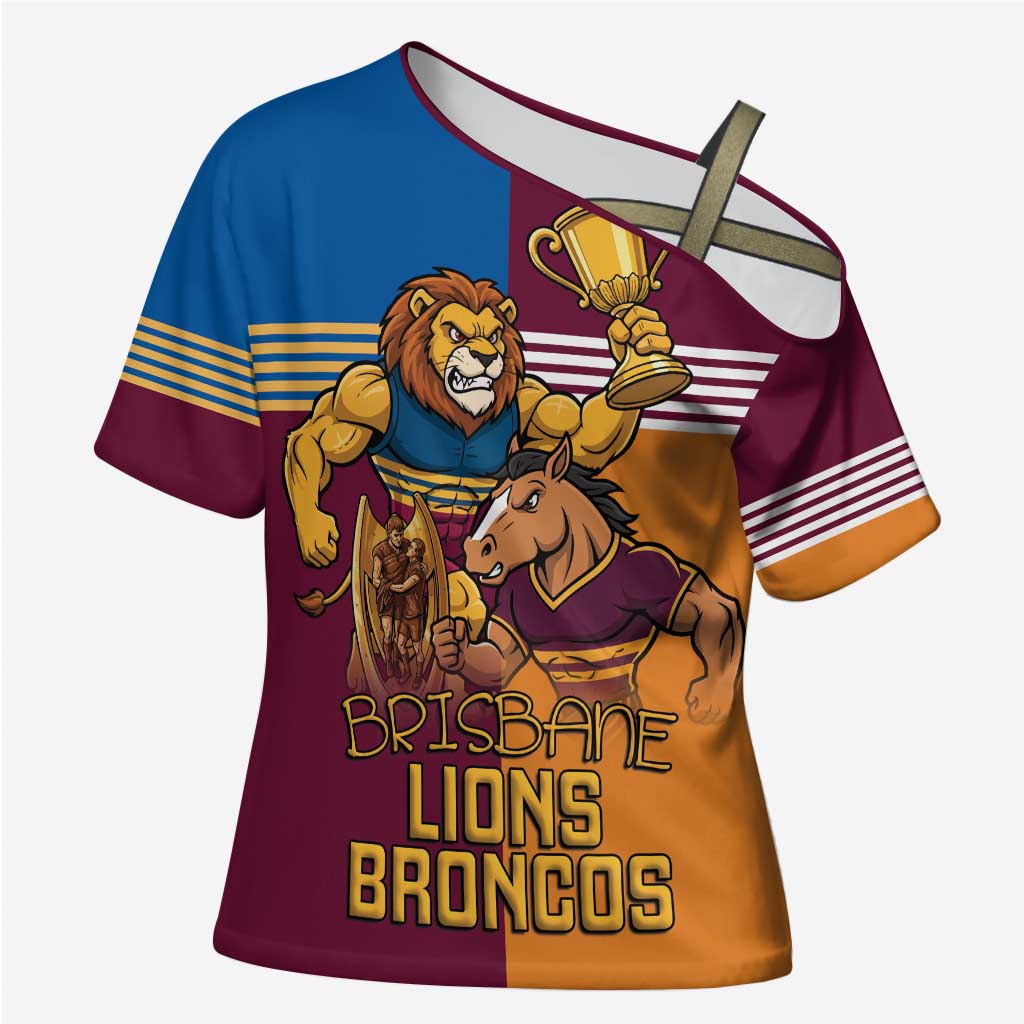 Brisbane Pride Lions and Broncos Cross Shoulder Shirt - Aussie Hoodie