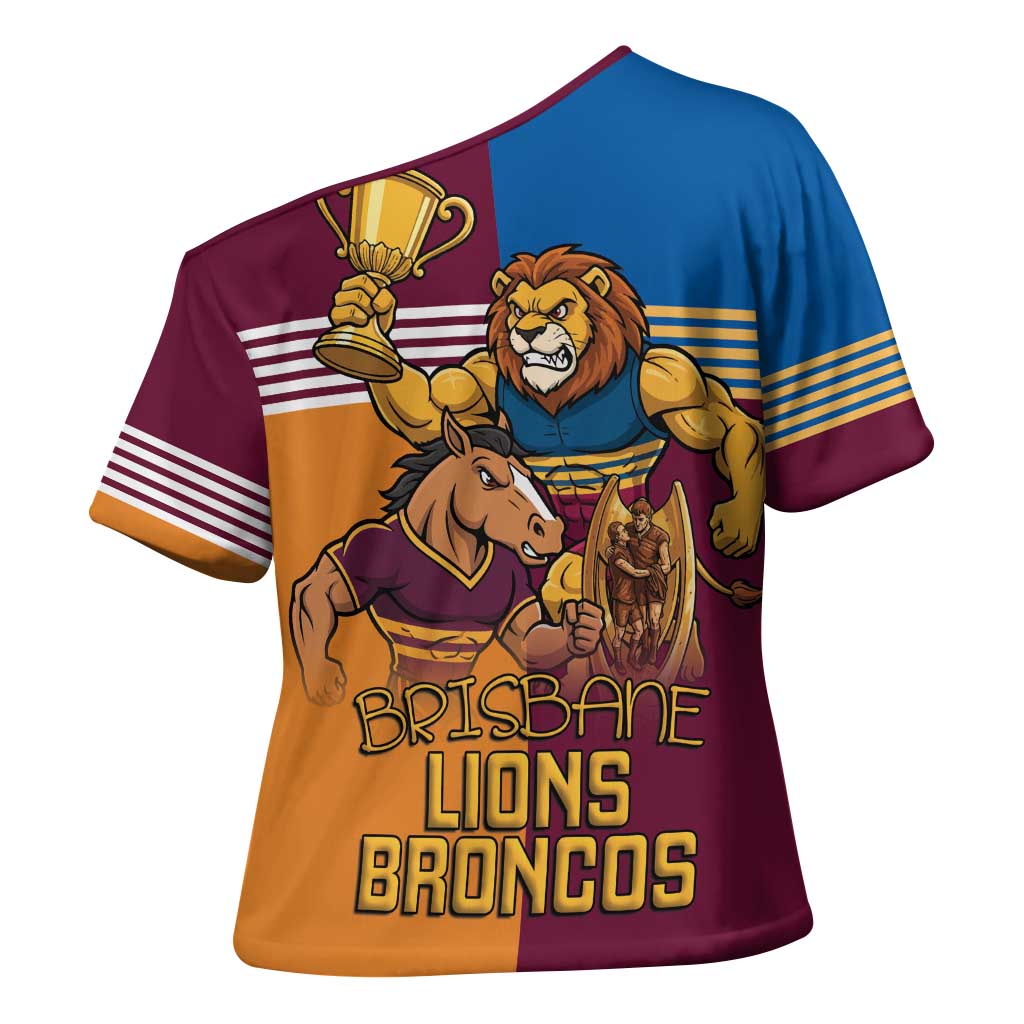 Brisbane Pride Lions and Broncos Cross Shoulder Shirt - Aussie Hoodie