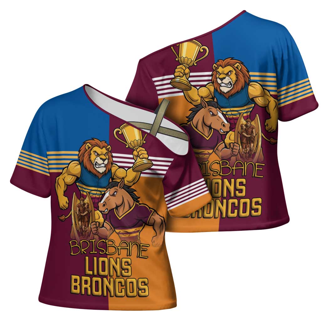 Brisbane Pride Lions and Broncos Cross Shoulder Shirt - Aussie Hoodie