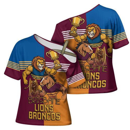 Brisbane Pride Lions and Broncos Cross Shoulder Shirt - Aussie Hoodie