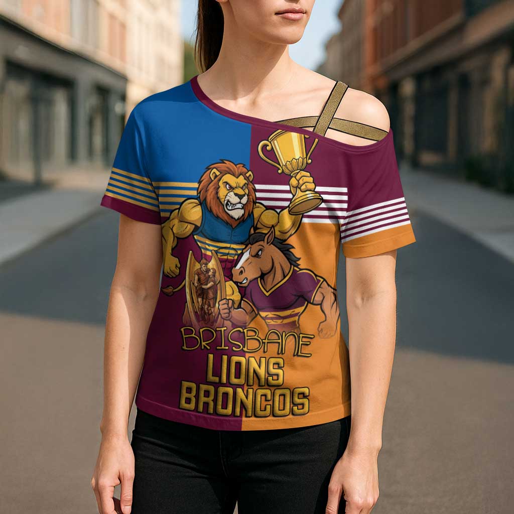 Brisbane Pride Lions and Broncos Cross Shoulder Shirt - Aussie Hoodie