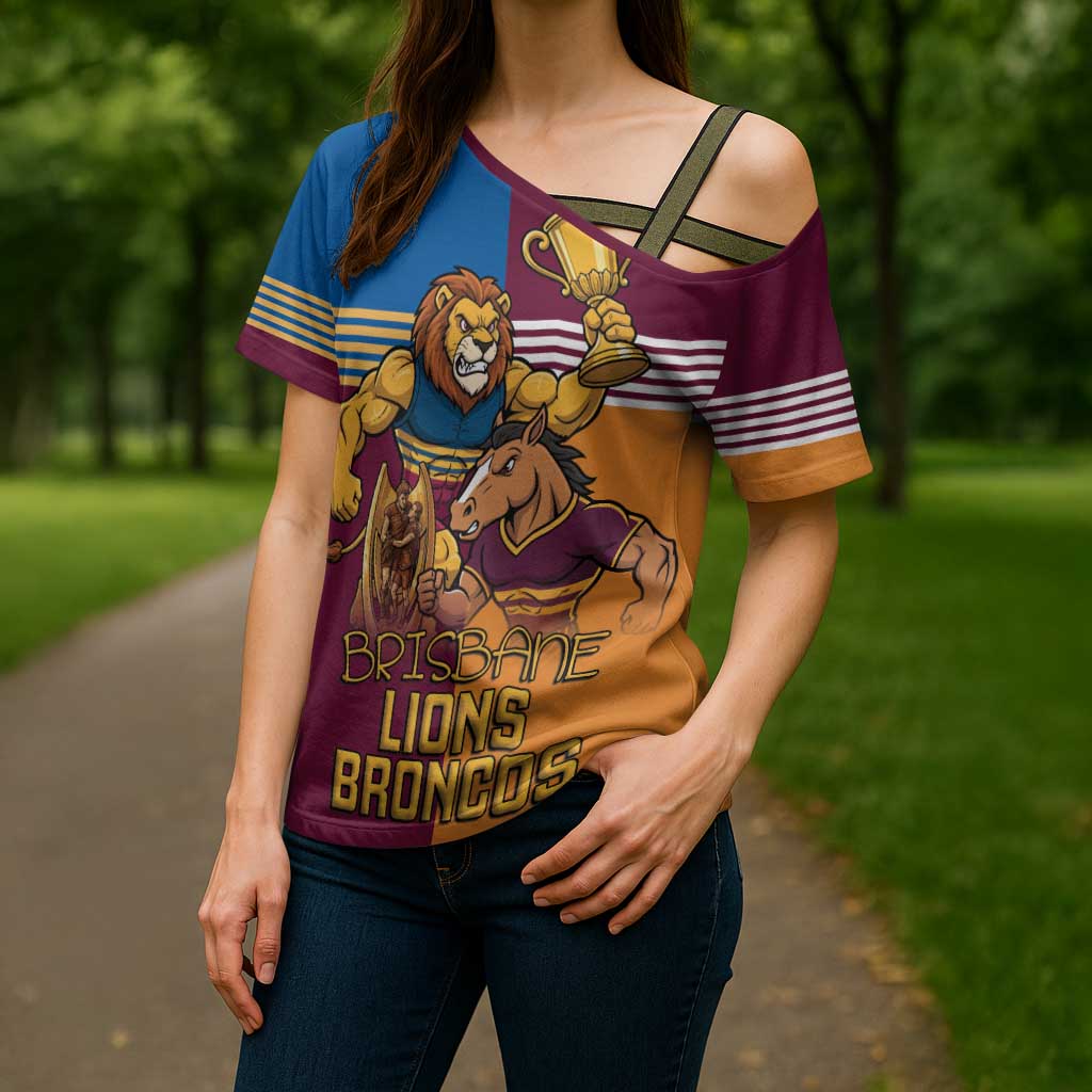 Brisbane Pride Lions and Broncos Cross Shoulder Shirt - Aussie Hoodie