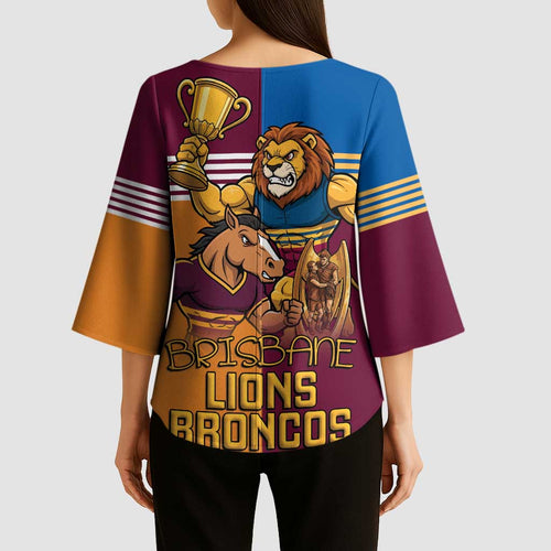 Brisbane Pride Lions and Broncos Kimono Sleeve Blouse - Aussie Hoodie