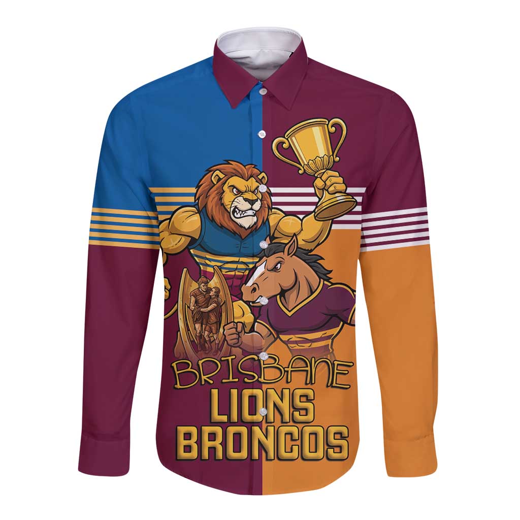 Brisbane Pride Lions and Broncos Long Sleeve Button Shirt - Aussie Hoodie