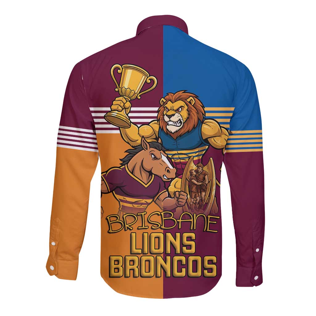 Brisbane Pride Lions and Broncos Long Sleeve Button Shirt - Aussie Hoodie