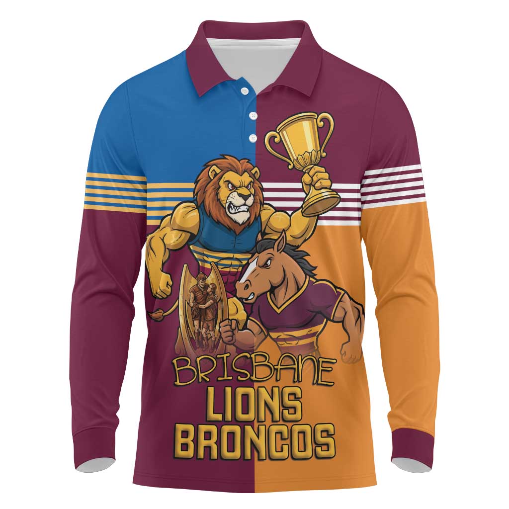 Brisbane Pride Lions and Broncos Long Sleeve Polo Shirt - Aussie Hoodie
