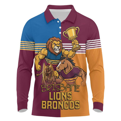 Brisbane Pride Lions and Broncos Long Sleeve Polo Shirt - Aussie Hoodie