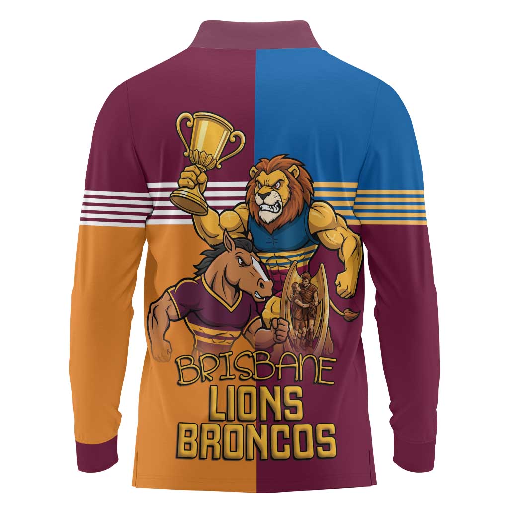 Brisbane Pride Lions and Broncos Long Sleeve Polo Shirt - Aussie Hoodie